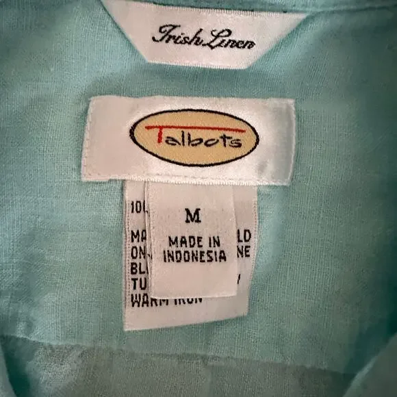 Talbots Irish Linen Button Front Shirt Preppy Workwear Blue Long Sleeve MEDIUM - Picture 6 of 9